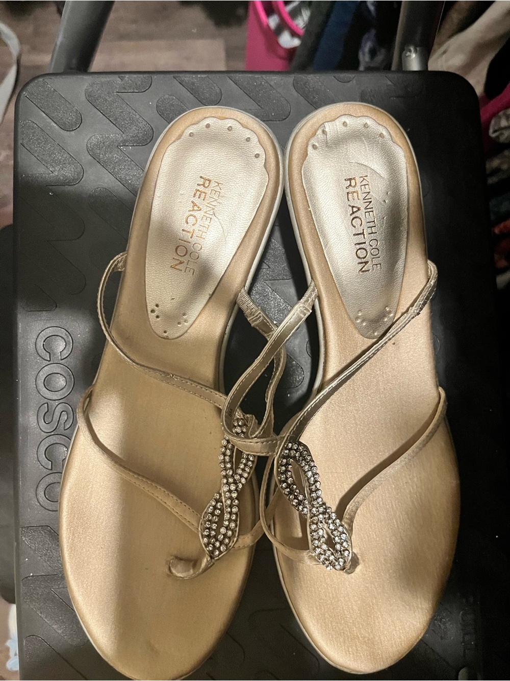 Kenneth Cole Reaction Women's Metallic Gold Jewel-Embellished Thong Sandals